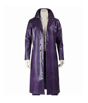 Jared Leto Joker Suicide The Squad Purple Leather Trench Coat for Men