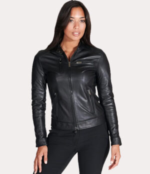 Dark Brown Women Leather Biker Jacket Genuine Leather