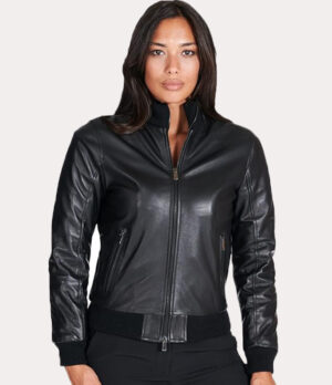 Women Dark Brown Leather Bomber Jacket Genuine Leather